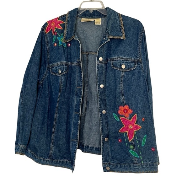 Vintage Susan Bristol Flower Embroidered Denim Jacket 3W - Picture 1 of 8